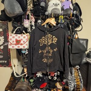 Black Zip Hoodie Leopard Skull Graphic – Y2K / Grunge